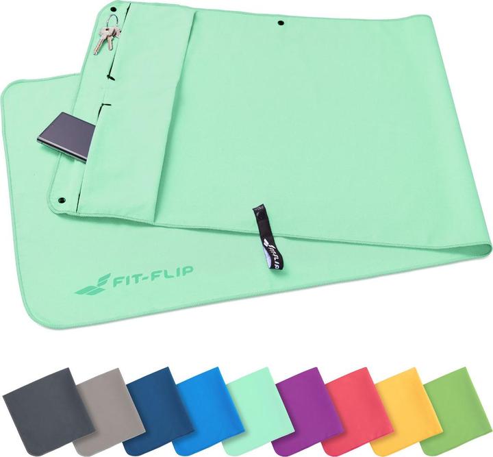 Actual product image Fit-Flip Fitnesshandtuch Mikrofaser mit Reissverschlusstasche 130x48cm (130 x 48 cm)