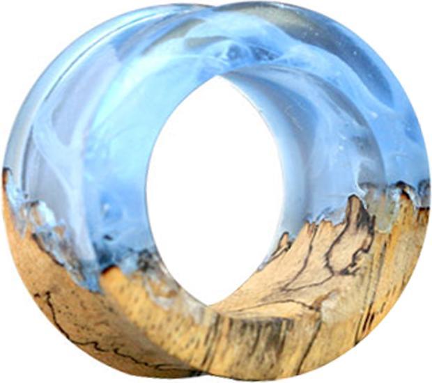Star Piercing Flared Tunnel färbung Epoxy blau aus Tamarind Holz (Chirurgenstahl 316LMessing, Organischohne Messing)