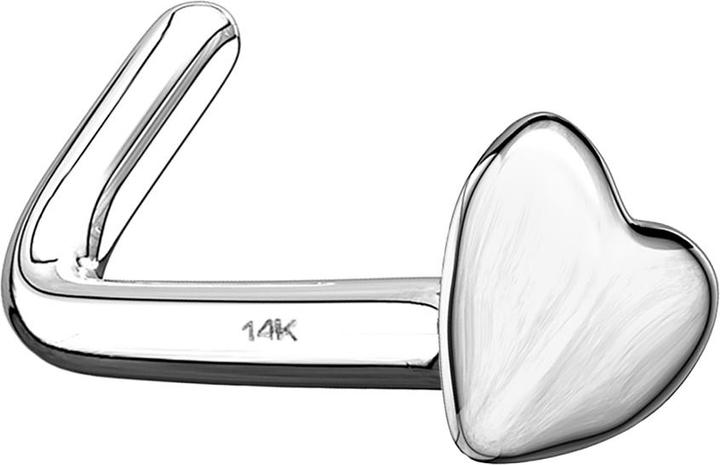 Actual product image Star Piercing Nose stud angled 14k white gold with heart (14k gold, without brass)