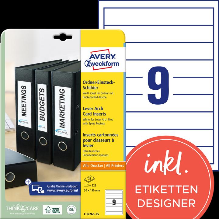 Actual product image Avery Folder insertion labels