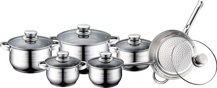 Royalty Line RL-1231 - Pot set with glass lids, 12 pcs (24 cm, Pan set + pot set, Stainless steel)