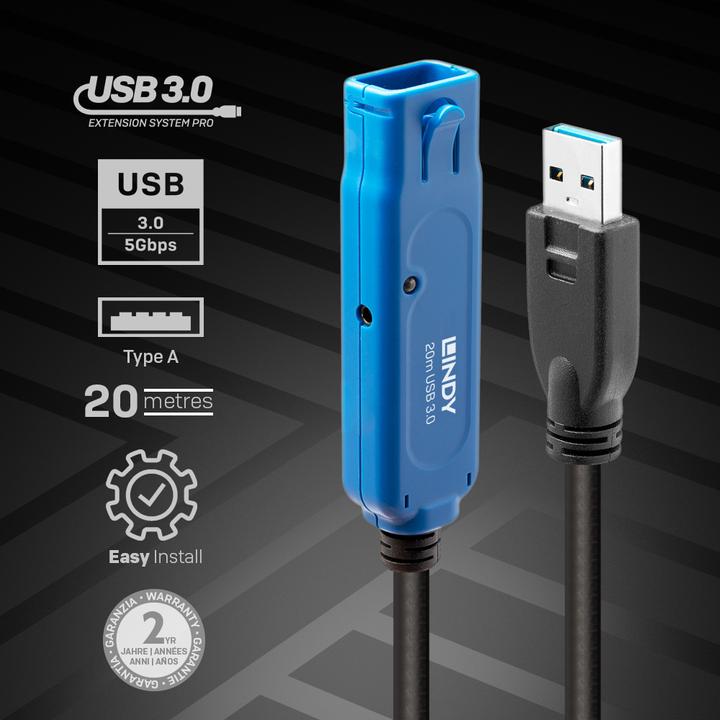 Produktbild Lindy 20m USB 3.0 Aktivverlängerung Pro USB 3.0 Verbindungen bis zu 40m (20 m, USB 3.2 Gen 1)