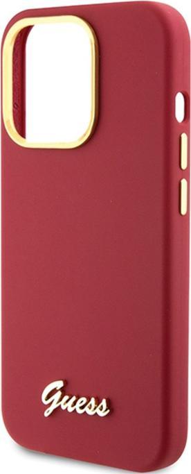 Actual product image Guess GUHCP15LSMBSLM iPhone 15 Pro 6.1" magenta hardcase Silicone Script Metal Logo & Frame (Apple iPhone 15 Pro)