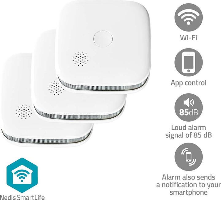 Image du produit Nedis Détecteur de fumée SmartLife | Wi-Fi | Fonctionne sur piles | Durée de vie du capteur : 10 ans | EN
