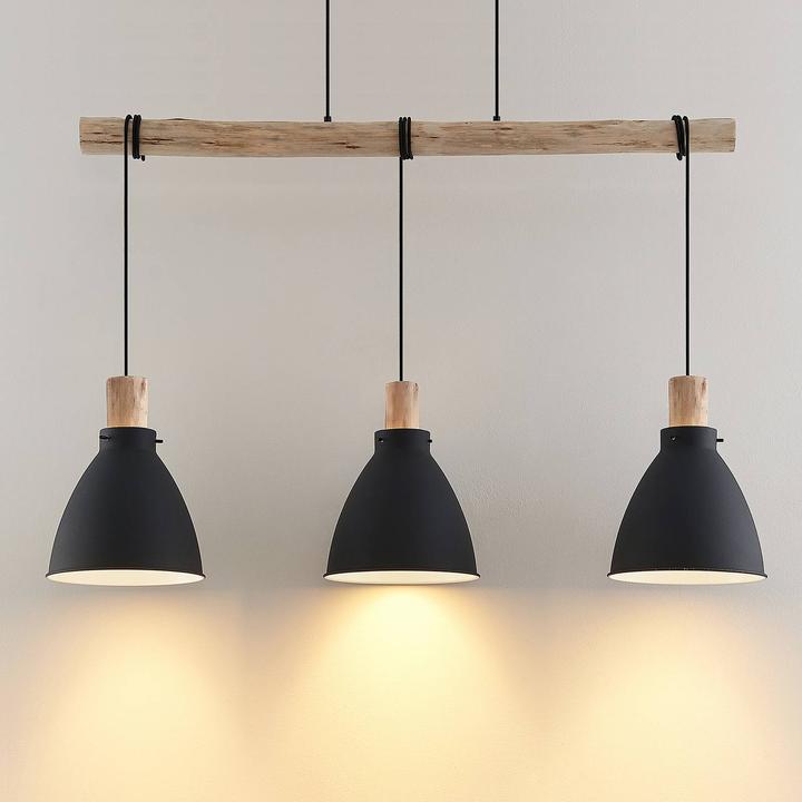 Image du produit Lindby Trebale 3 Lampe à suspendre Black/Wood (E27)