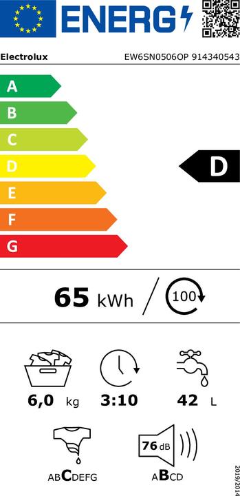 Label énergétique Electrolux EW6SN0506OP (6 kg, Gauche)
