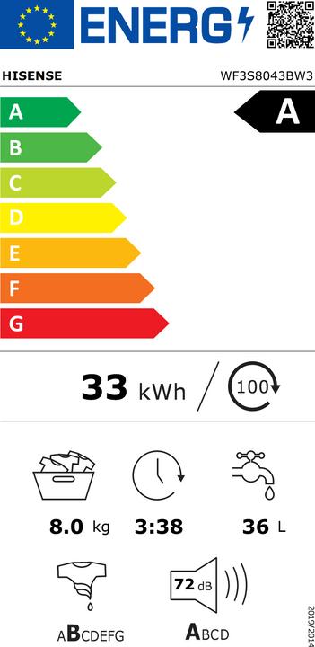 Energy Label Hisense WF3S8043BW3 (8 kg, Left)