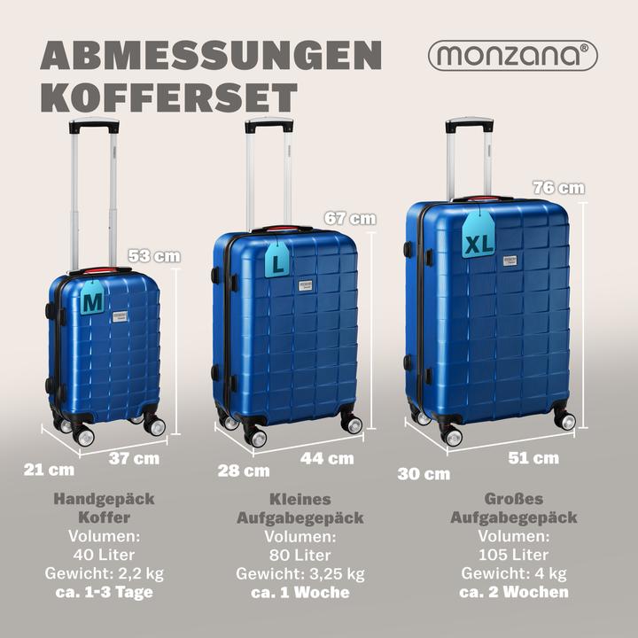 Immagine prodotto Monzana Set di valigie (105 l, Bagaglio a mano (fino a 50 litri), M (50 - 90l), L (90 - 115l))