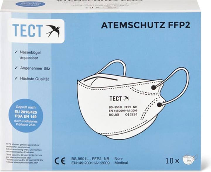 Tect Faltbare Atemschutzmaske FFP2 (FFP2, 10 x)