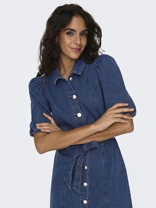 Actual product image Only Regular fit Round neck Elasticated cuffs Puff sleeves Short dress Denim dress (XL)