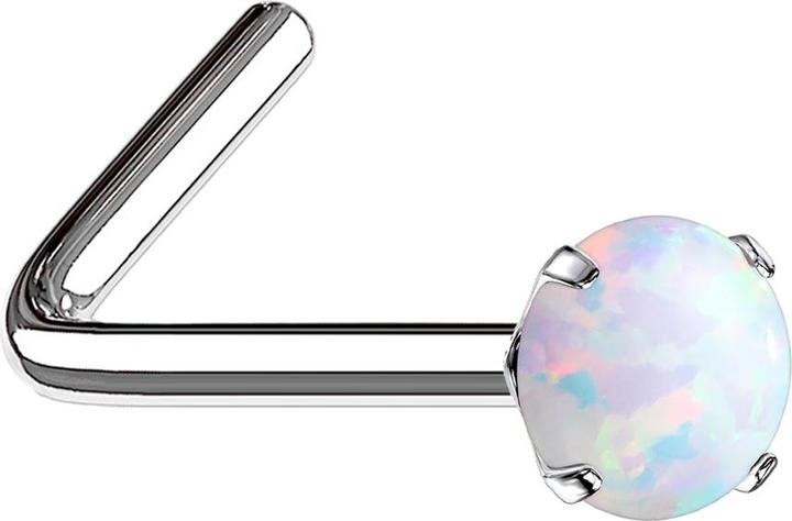 Produktbild Star Piercing Nasenstecker gewinkelt silber Opal weiss gefasst (ohne Messing, Chirurgenstahl 316L)