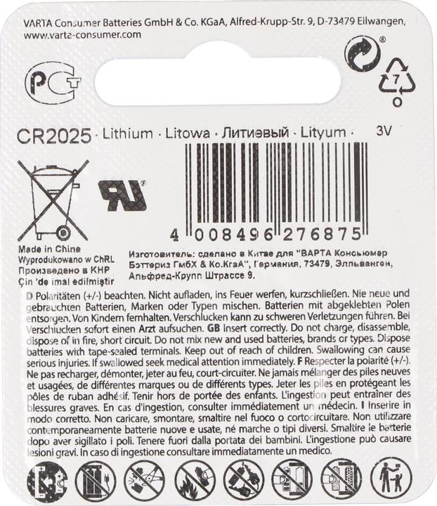Produktbild Varta Electronics CR2025 (1 Stk., CR2025, 157 mAh)