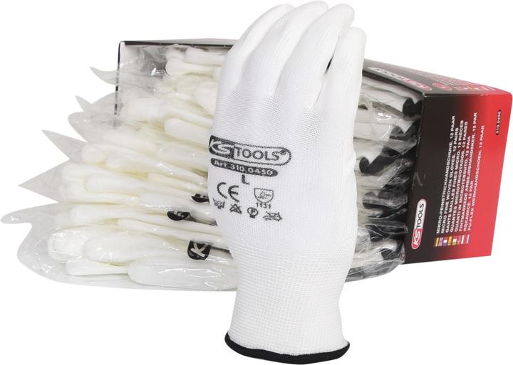 Produktbild KS Tools Mikro-Feinstrickhandschuhe-weiss, 9, 12 Paar (9)