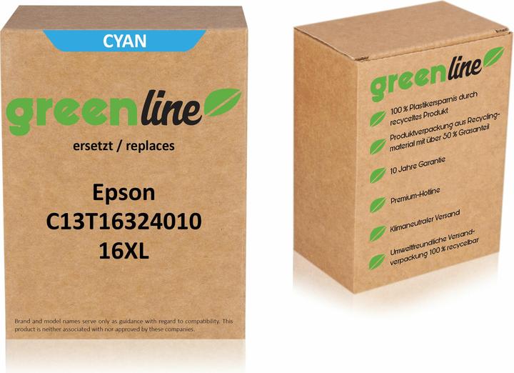 Produktbild Inkadoo Druckerpatronen greenline ersetzt Epson C 13 T 16324010 / 16XL Tintenpatrone, cyan Cyan (C)