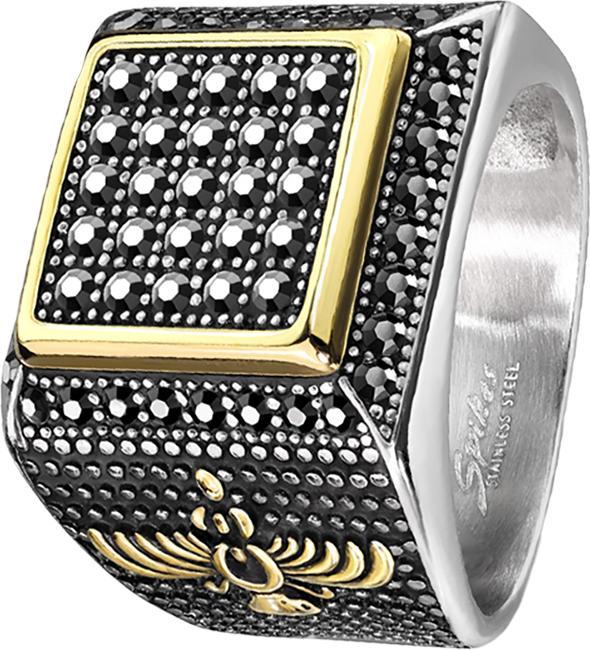 Produktbild Star Piercing Ring silber schwarze Kristalle und goldenem Rand (Chirurgenstahl 316L, ohne Messing)