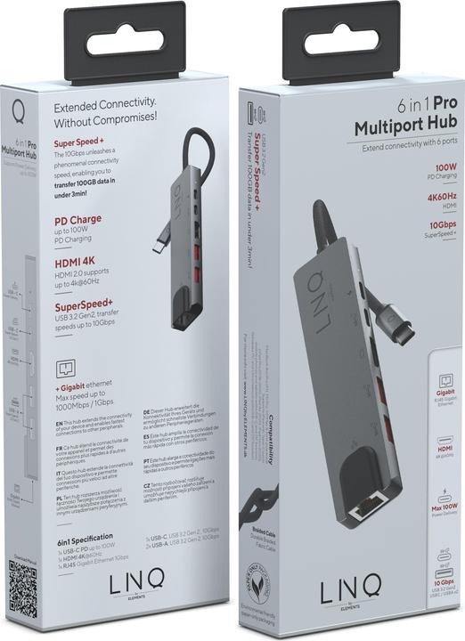 Produktbild LINQ Connects 6in1 Pro USB-C Multiport Hub (USB-C, 4 Ports)