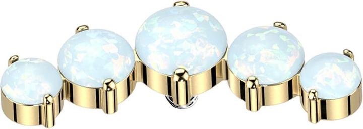 Star Piercing Dermal Anchor gebogen vergoldet fünf Opale weiss (Titan G23, ohne Messing)