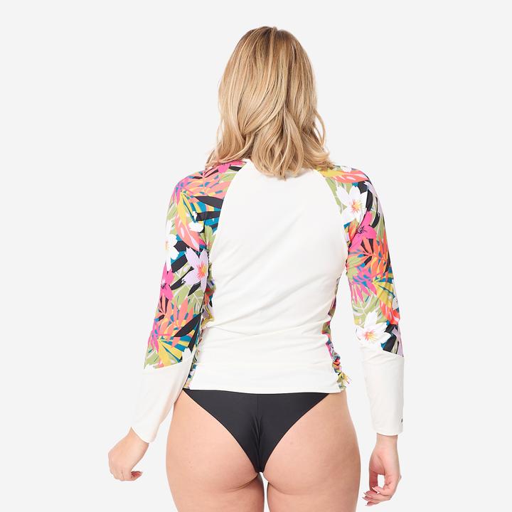 Actual product image Olaian UV-Shirt langarm Surfen Damen UV-Schutz 50+ Kanika weiss/geblümt (XS)
