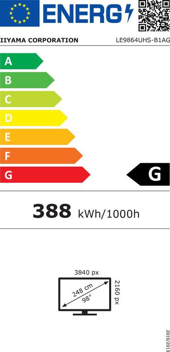 Energy Label iiyama 247.7cm(97,5") LH9864UHS-B1AG 16:9 2xHDMI+USB-C (Speditionsversand) (3840 x 2160 Pixels, 98")