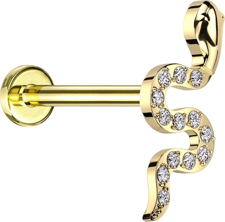 Produktbild Star Piercing Micro Threadless Labret vergoldet Schlange vergoldet Kristalle silber (Titan G23, ohne Messing)