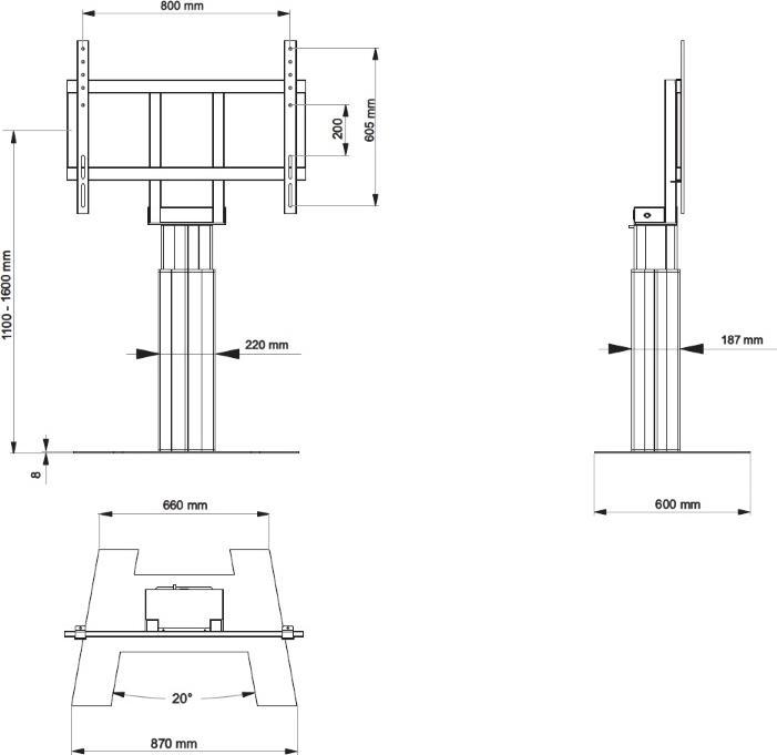 Image du produit Hagor Floorbase Lift Pro système de support autoportant pour écrans de 122 à 279 cm VESA 800x600 (110", 160 kg)