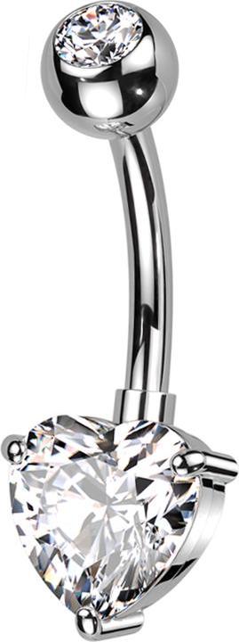 Produktbild Star Piercing Banane silber mit Kugel silber Kristall silber und grossem Herz Kristall silber (MessingTitan G23, Chirurgenstahl 316L)