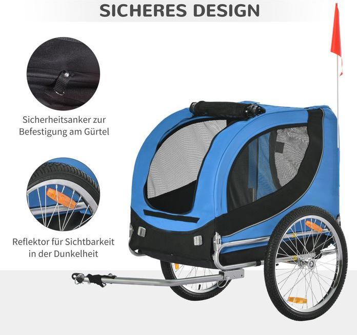 Image du produit Swisshandel24 Remorque pour chien Remorque pour vélo Transporteur pour chien Remorque pour vélo Bleu+Noir 130 x