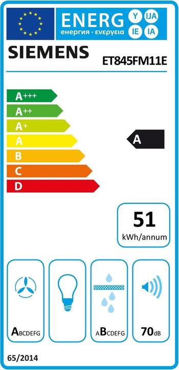 Label énergétique Siemens ET845FM11E Table de cuisson avec hotte intégrée
