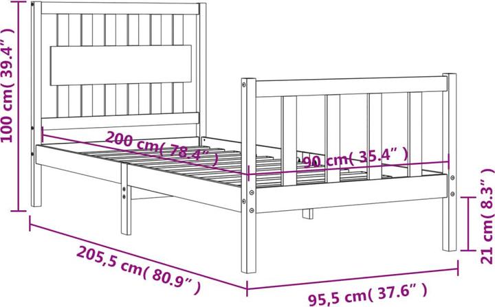 Produktbild VidaXL Massivholzbett mit Kopfteil Weiss 100x200 cm (100 x 200 cm)