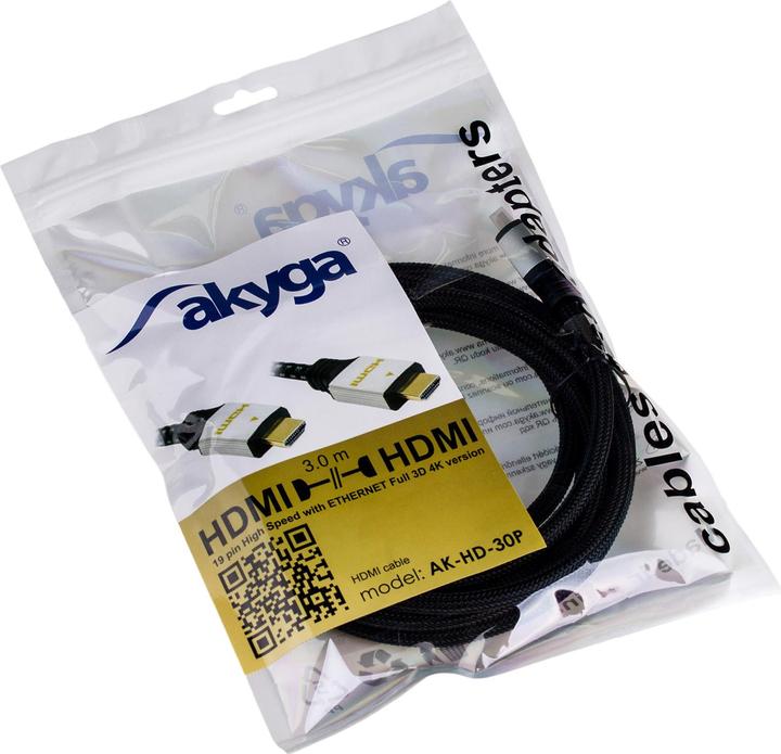 Actual product image Akyga Cable HDMI - HDMI 3m silver (AK-HD-30P) (3 m, HDMI)
