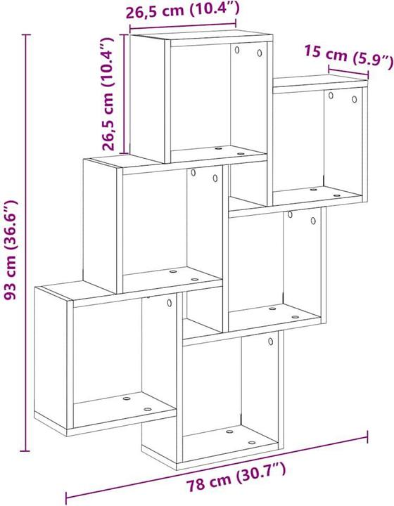 Produktbild VidaXL Würfelregal Wandregal Hängeregal Bücherregal Schweberegal Altholz-Optik (78 x 15 x 93 cm)