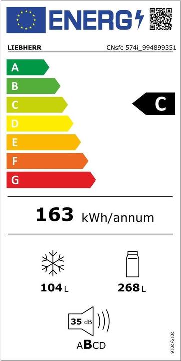 Energie-Label Liebherr CNsfc574i-22 Plus EasyFresh NoFrost (371 l)