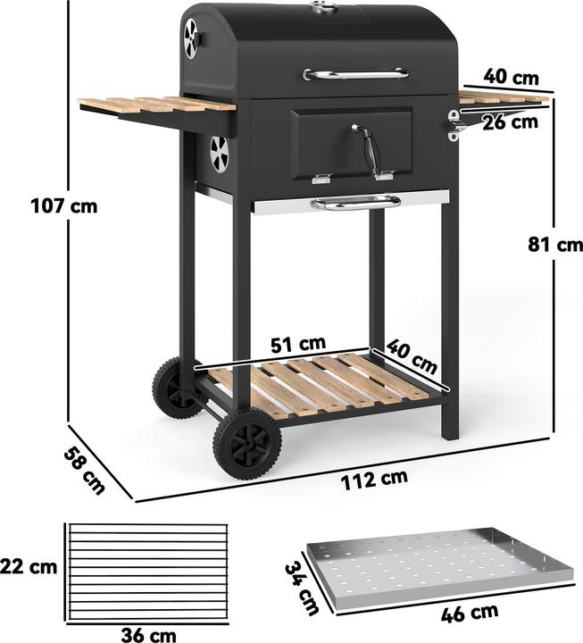 Produktbild Outsunny Holzkohlegrill Edelstahl, Kiefernholz Schwarz (36 cm)