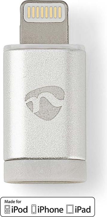Actual product image Nedis Lightning adapter | Apple Lightning 8-pin | USB Micro-B socket | Gold-plated | Aluminium | Packing (Lightning, USB Micro-B)