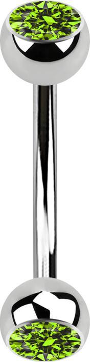 Produktbild Star Piercing Banane silber mit zwei Kugeln Kristall hellgrün (ohne Messing, Chirurgenstahl 316L)