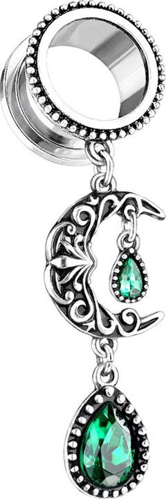 Produktbild Star Piercing Flesh Tunnel Anhänger Halbmond mit Kristall (Messing, Chirurgenstahl 316L)