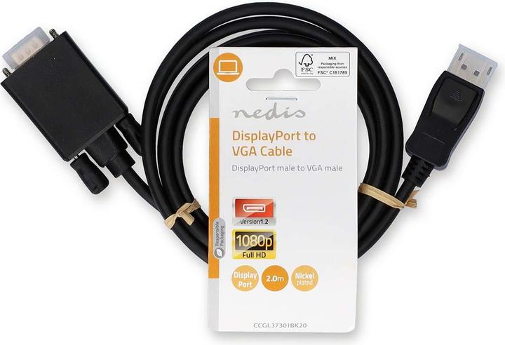 Actual product image Nedis VGA cable | DisplayPort plug | VGA plug | Nickel-plated | Maximum resolution: 1080p | 2.00 (2 m, VGA, DisplayPort)
