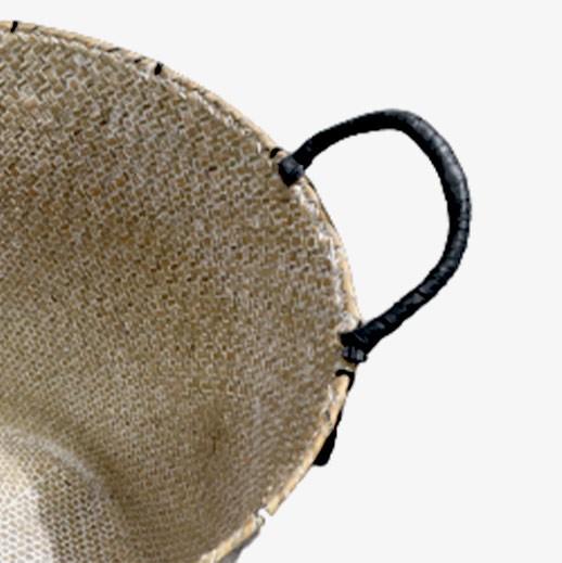 Actual product image Bekos Large wicker basket made of seaweed with black fringes
