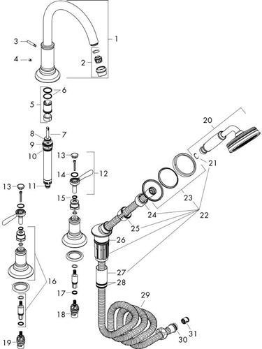 Axor MONTREUX 4-hole bath tub edge fitting, lever handles, 196mm projection