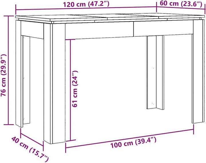 Produktbild VidaXL Esstisch Artisan-Eiche 120x60x76 cm Holzwerkstoff (120 x 60 x 76 cm)