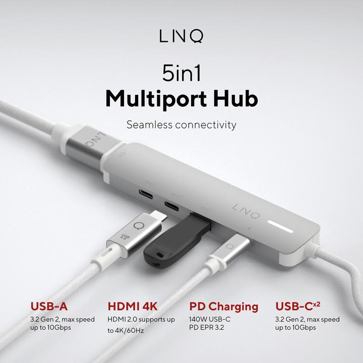 Produktbild LINQ Connects 5in1 PRO USB-C Multiport Hub 140W (USB-C, 5 Ports)