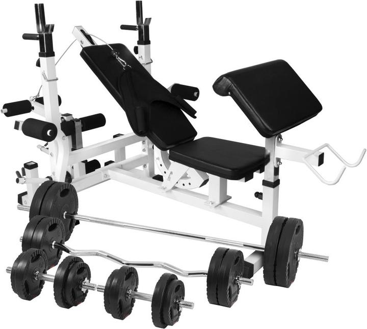 Gorilla Sports Weight bench weight station & barbell set