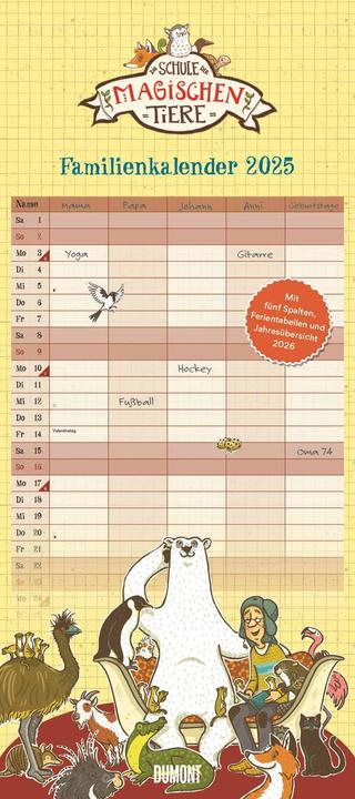Actual product image School of Magical Animals Family Calendar 2025 - Wall Calendar - Family Planner with 5 Columns - (22 x 49 cm, Hardcover, German)