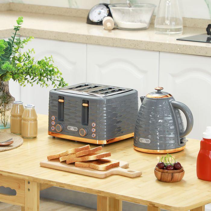 Produktbild Swisshandel24 Wasserkocher Toaster Set mit 1,7L Wasserkocher, 4 Scheiben Toaster Grau (1.70 l)
