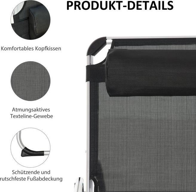 Actual product image Swisshandel24 Sun lounger Garden lounger Aluminium fabric lounger Relax lounger 5-way adjustable foldable (165 cm)
