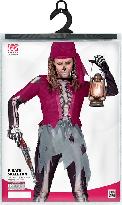 Immagine prodotto Widmann Costume da scheletro piratesco da donna con camicia, corsetto e gonna, leggings, foulard (XS)