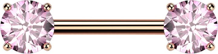 Star Piercing Barbell Threadless rosegold mit zwei Kristallen pink gefasst (Titan G23, ohne Messing)