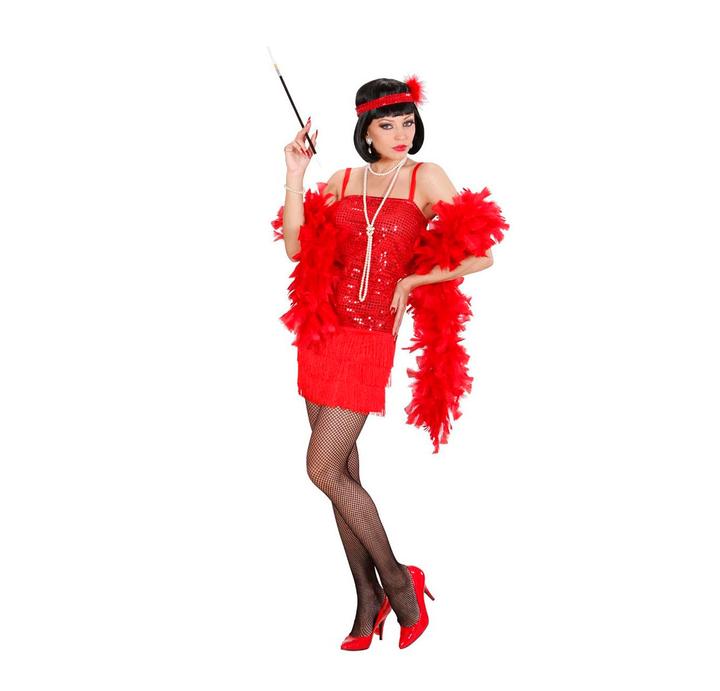 Actual product image Widmann Charleston dress with headband and feather red (S, M, L)