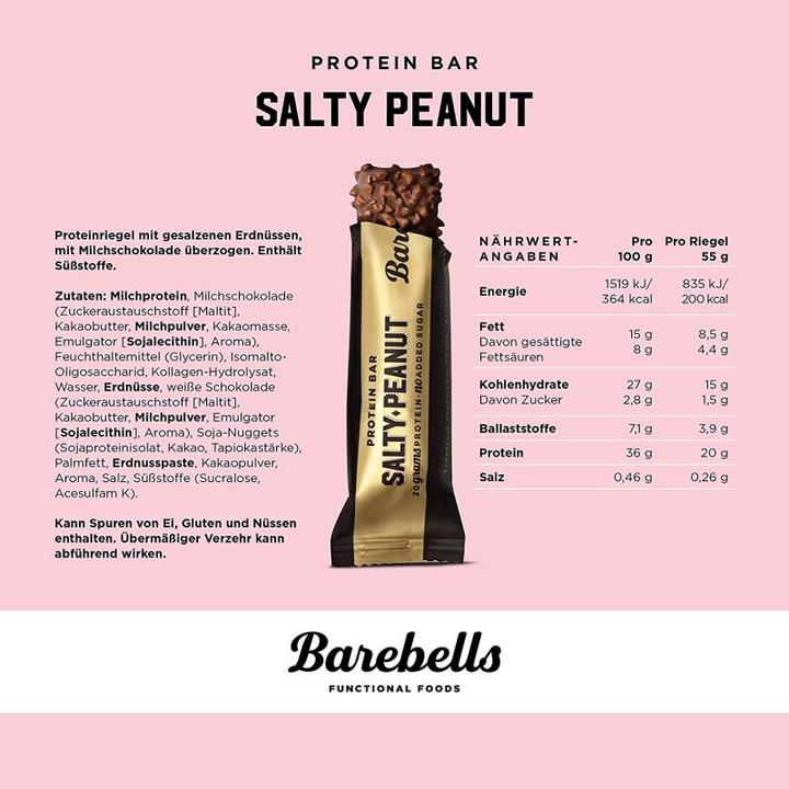 Nährwerte und Zutaten Barebells Protein Bar (Salty Peanut, 12 Stk., 660 g)