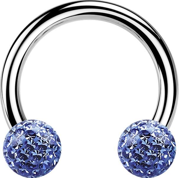 Produktbild Star Piercing Micro Circular Barbell silber mit zwei Kristall Kugeln hellblau Epoxy Schutzschicht (ohne Messing, Chirurgenstahl 316L)